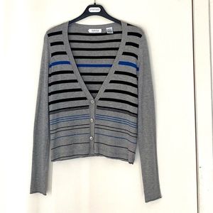 Barneys NY stripe  v neck button cotton blend sweater; sz S
